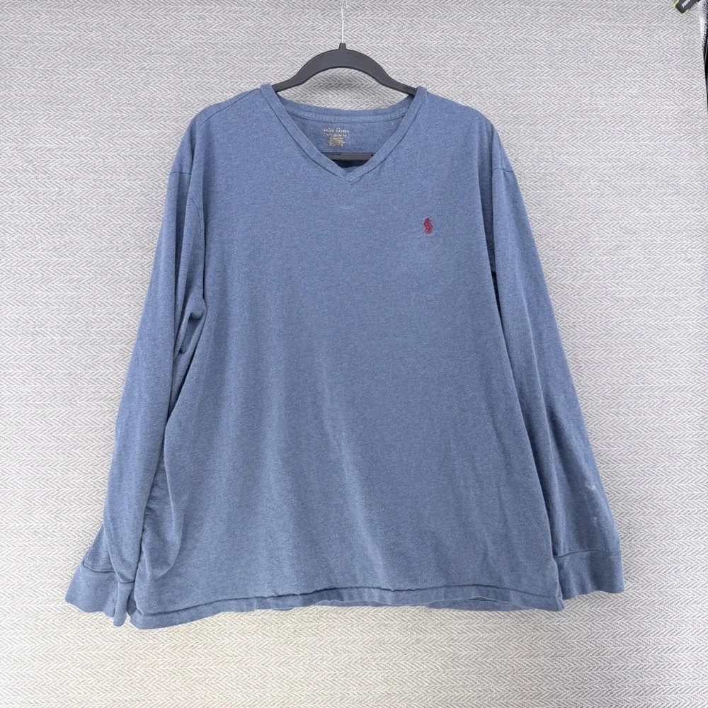 Polo Ralph Lauren Mens XL Blue Long Sleeve V-Neck T-Shirt Classic Fit Pony Logo
